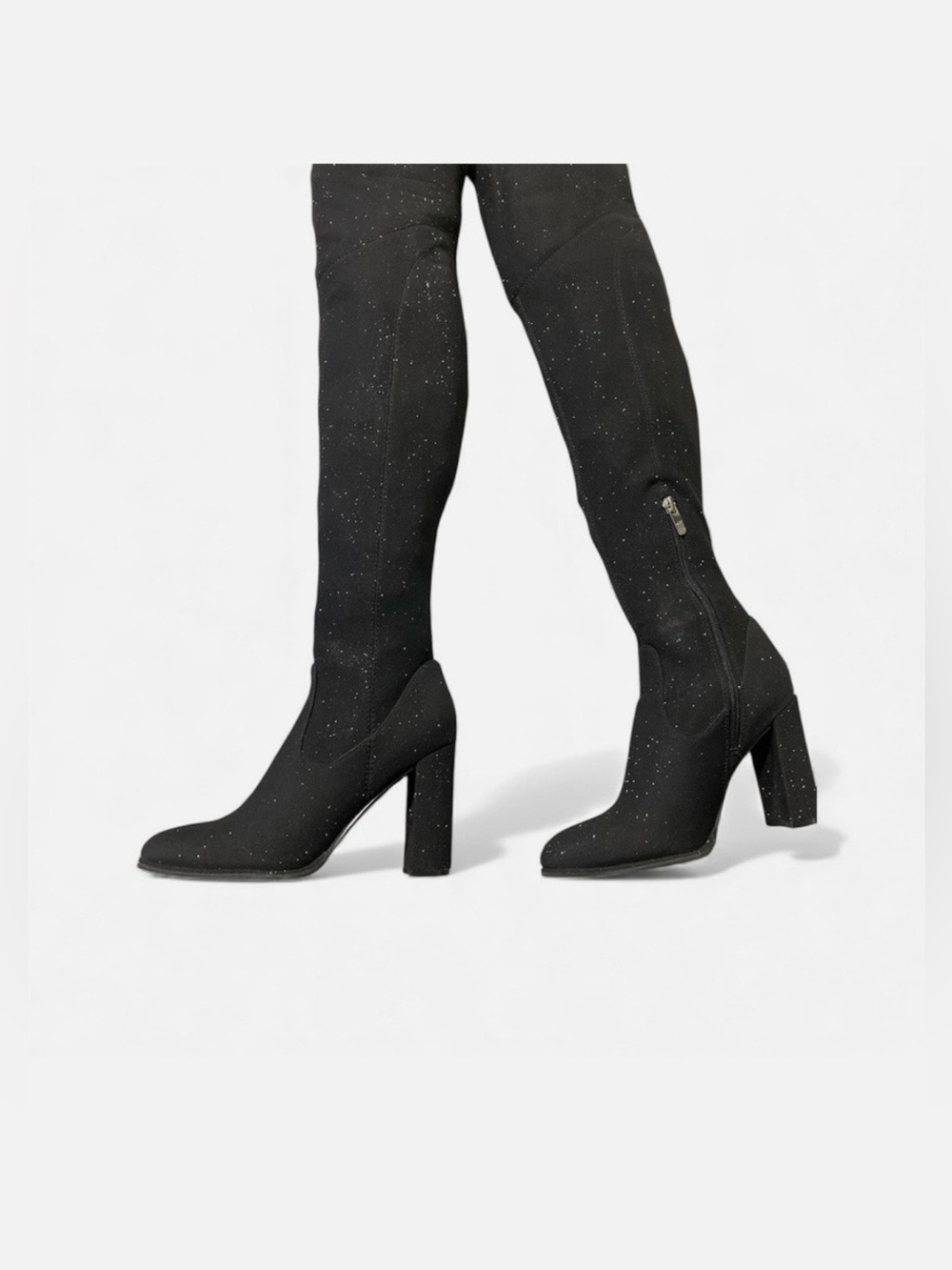Marc Fisher Black Sparkle Over-the-Knee Block Heel Boots